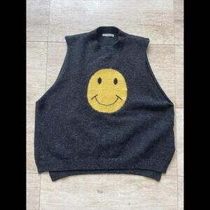 Mouli Mens Dark Gray‎ Smiling Face Knit Vest Pullover